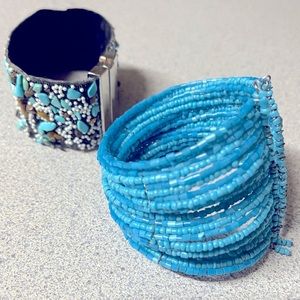 Blue bead bracelet and stone rock bracelet
